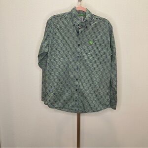 Cinch long sleeve button down shirt navy green XS